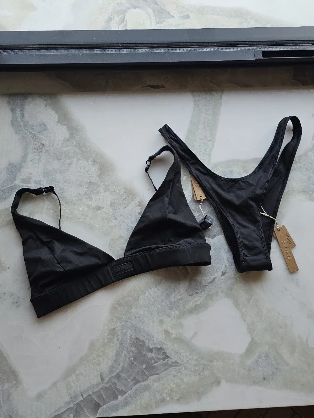 NWT SKIMS Recycled Swim Black Bikini Set Sz Lg